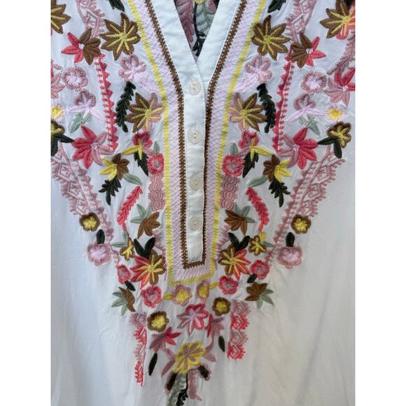 Solitaire‎ White Pink Yellow Floral Embroidered Blouse Medium - Picture 5 of 8